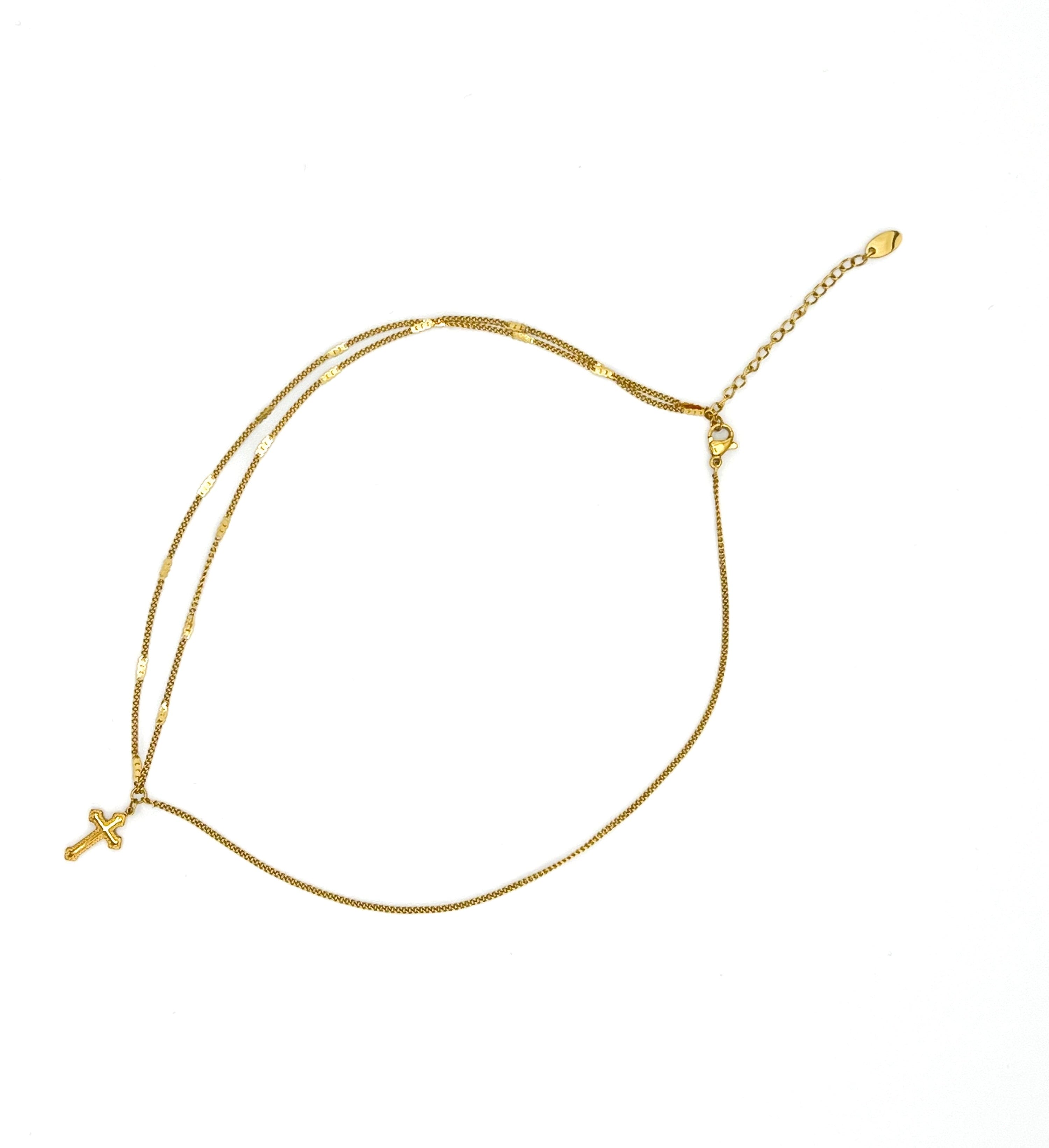 Retro Double Chain Cross Necklace