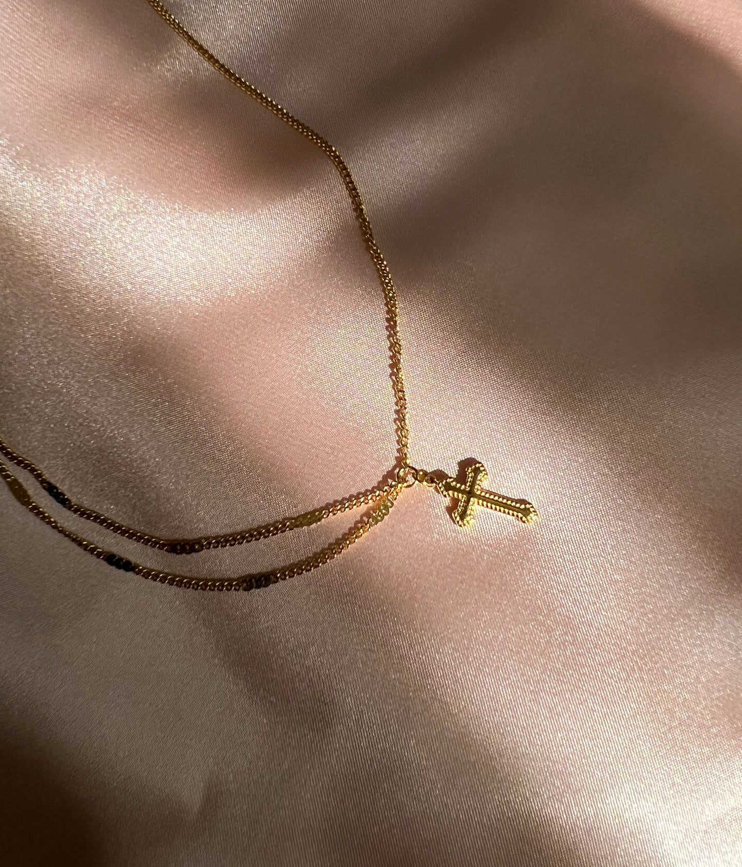 Retro Double Chain Cross Necklace