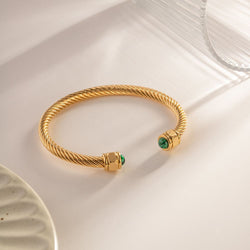 Natural Stone Sleek Twist Open Bangle - Green