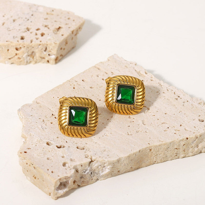 Green Square Pendant Earring