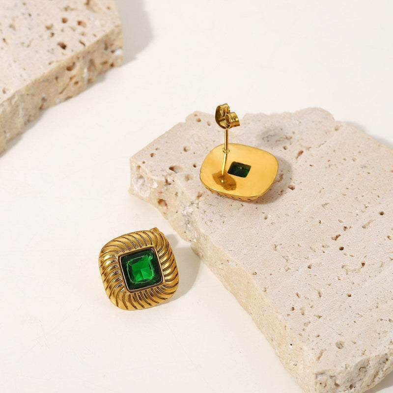 Green Square Pendant Earring