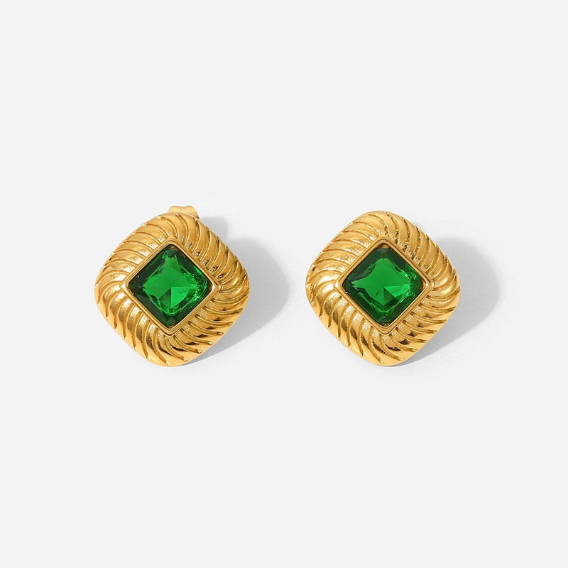 Green Square Pendant Earring