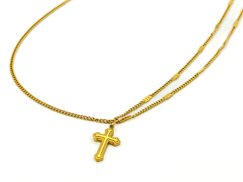 Retro Double Chain Cross Necklace