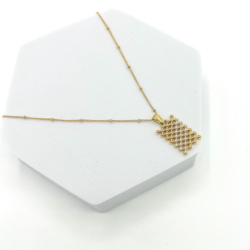 Mini Pearl Square Pendant Necklace